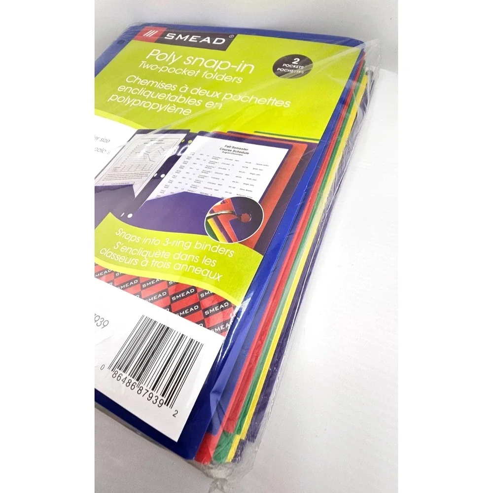 Smead Poly Snap-In 2 Pocket Folders Pk 10 Binder Organization Color Coding